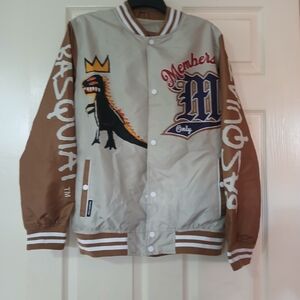 Men's Basquiat Cream and Brown Varsity Jacket